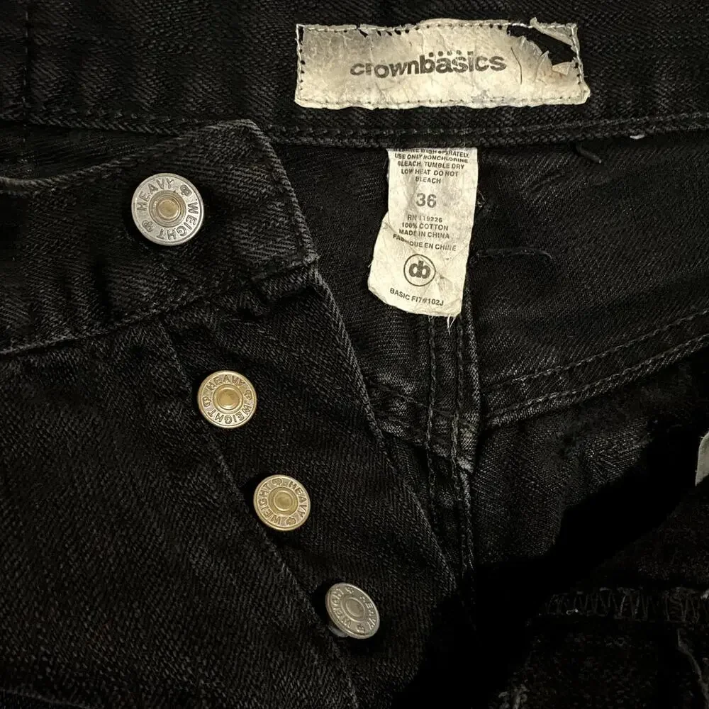 Crown Basics Jeans Mens 36X28 Black Loose Straight Painted‎ Back Y2K Button Fly